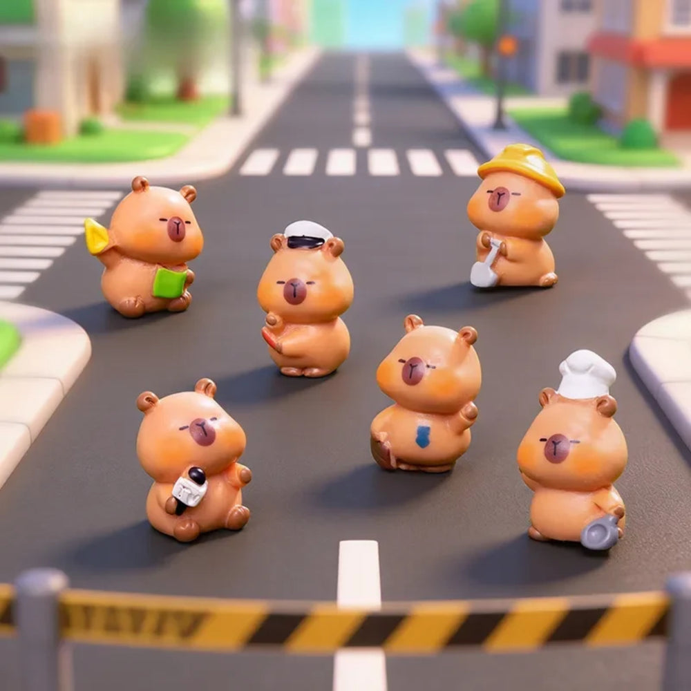 Cute Capybara Miniature Figurine Set of 6 – Tiny Plastic Animal Statues for Fairy Gardens, Terrariums, Office Desk Decor & Dollhouse Accessories