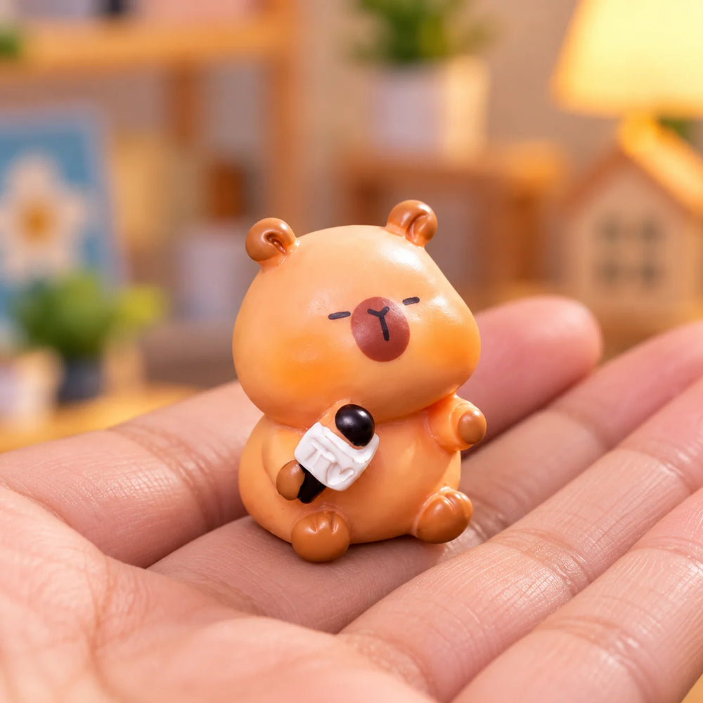 Cute Capybara Miniature Figurine Set of 6 – Tiny Plastic Animal Statues for Fairy Gardens, Terrariums, Office Desk Decor & Dollhouse Accessories