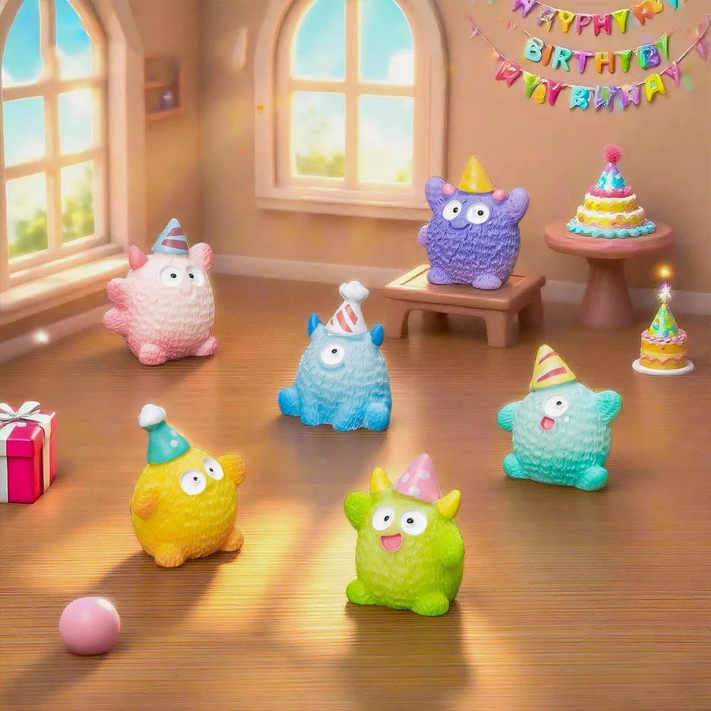 Cute Miniature Party Monster Figurines - Set of 5 Colorful Birthday Statues for Micro Landscapes, Fairy Gardens & Cake Toppers