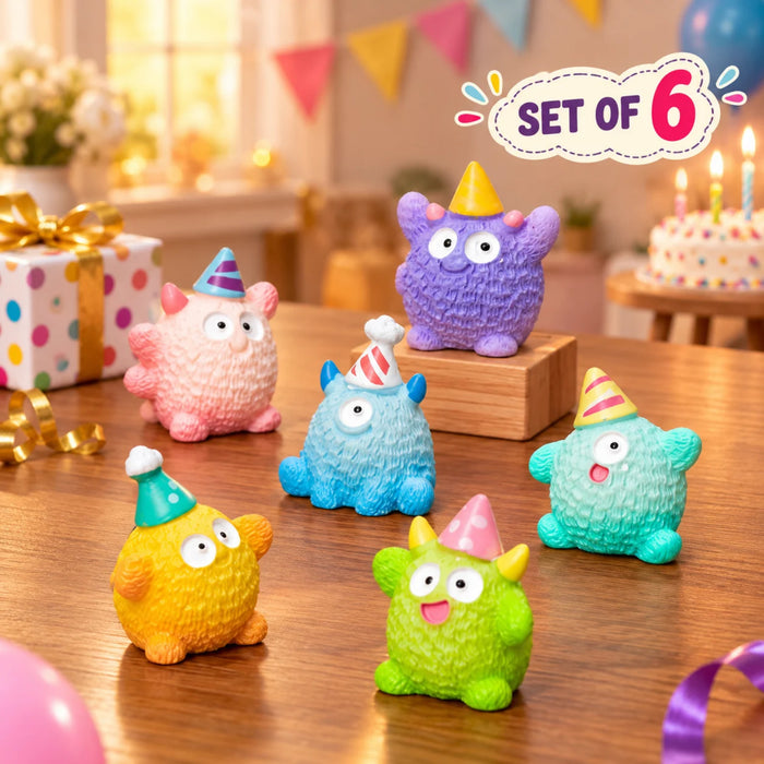 Cute Miniature Party Monster Figurines - Set of 5 Colorful Birthday Statues for Micro Landscapes, Fairy Gardens & Cake Toppers