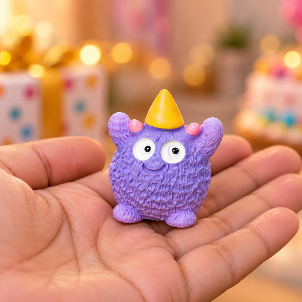 Cute Miniature Party Monster Figurines - Set of 5 Colorful Birthday Statues for Micro Landscapes, Fairy Gardens & Cake Toppers