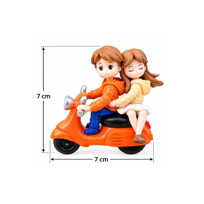 Cute Miniature Couple Riding an Orange Scooter Showpiece for Home Decor, Car Dashboard, and Romantic Gifting