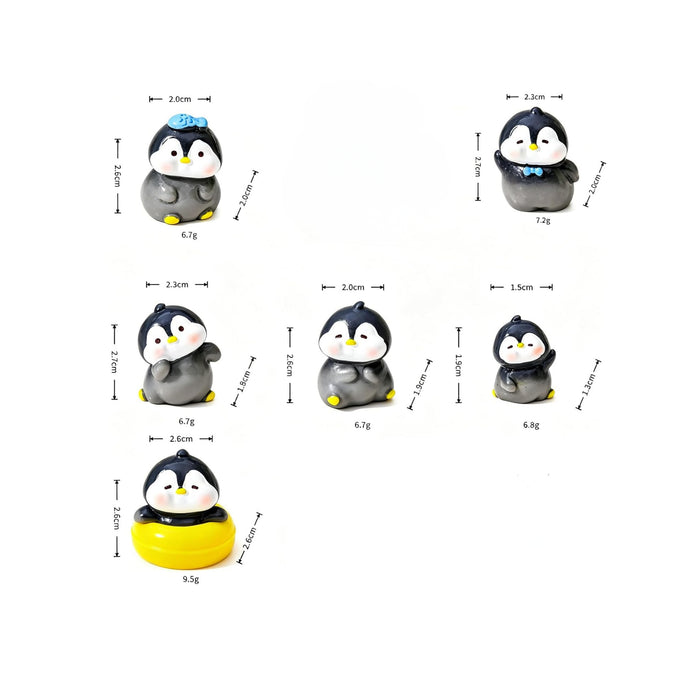 Miniature Cute Penguin Figurines Set of 6 – Tiny Plastic Ocean Animal Statues for Micro Landscape, Terrarium, Dollhouse & Fairy Garden Décor