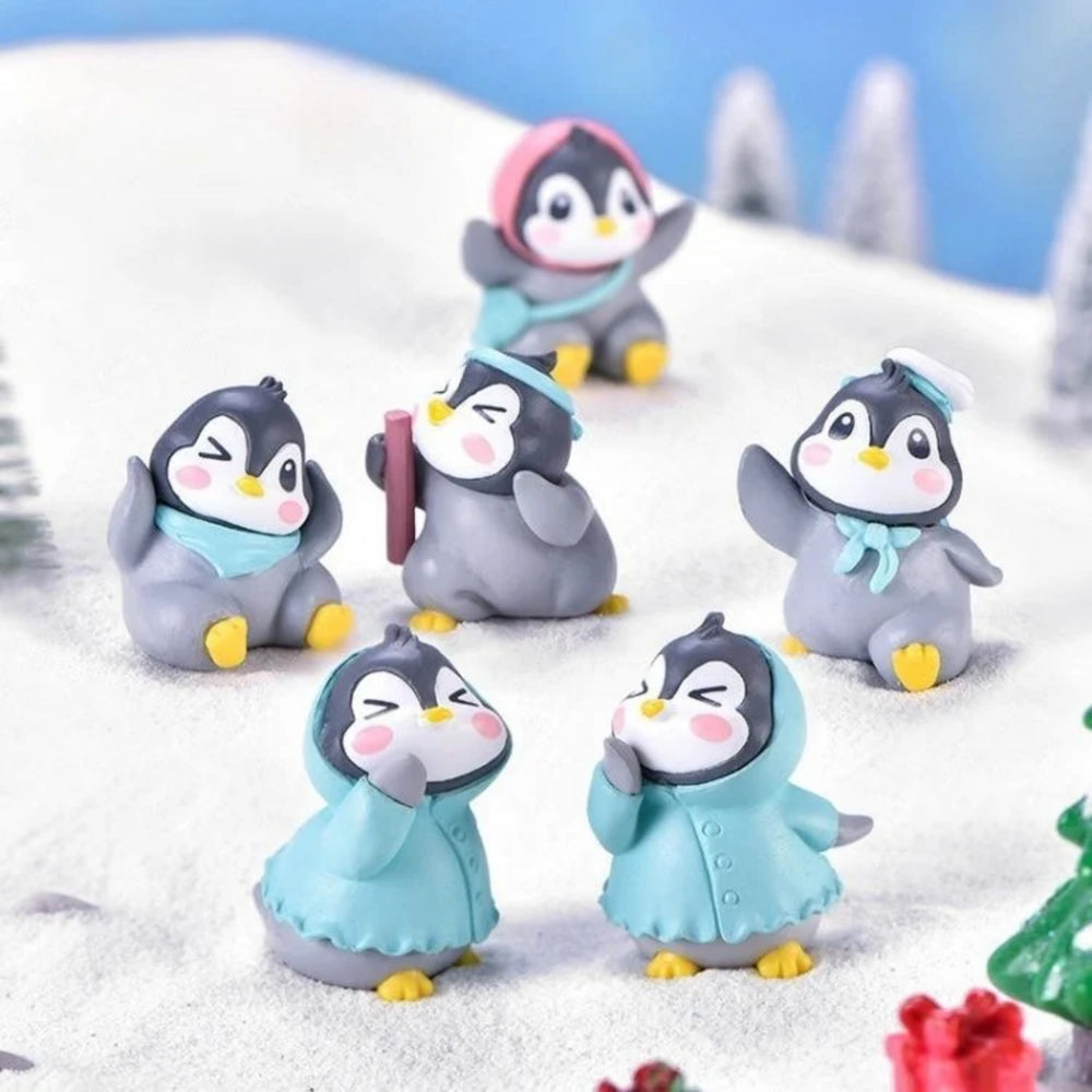Cute Penguin Figurines Set of 6 – Mini Animal Statues for Fairy Garden, Terrarium, Diorama, and Desk Decor