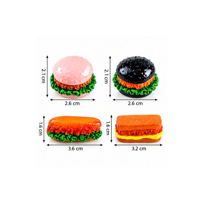 Miniature Fast Food Plastic Figurines - Set of 4 (Burgers, Hotdog & Sandwich Micro Landscape Accessories for Dollhouse, Fairy Garden, DIY Craft & Decor)