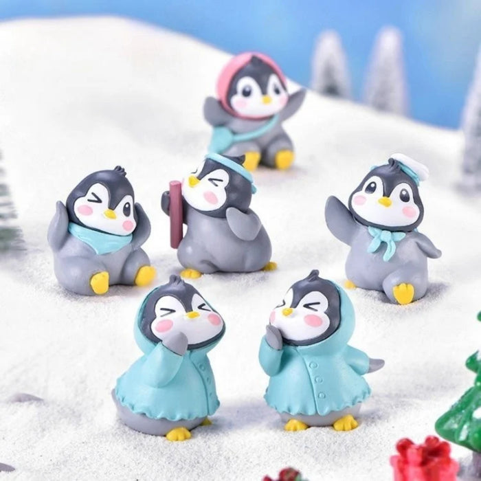 Cute Penguin Figurines Set of 6 – Mini Animal Statues for Fairy Garden, Terrarium, Diorama, and Desk Decor