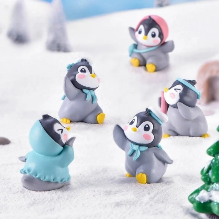 Cute Penguin Figurines Set of 6 – Mini Animal Statues for Fairy Garden, Terrarium, Diorama, and Desk Decor