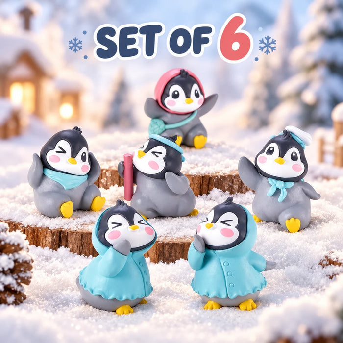 Cute Penguin Figurines Set of 6 – Mini Animal Statues for Fairy Garden, Terrarium, Diorama, and Desk Decor