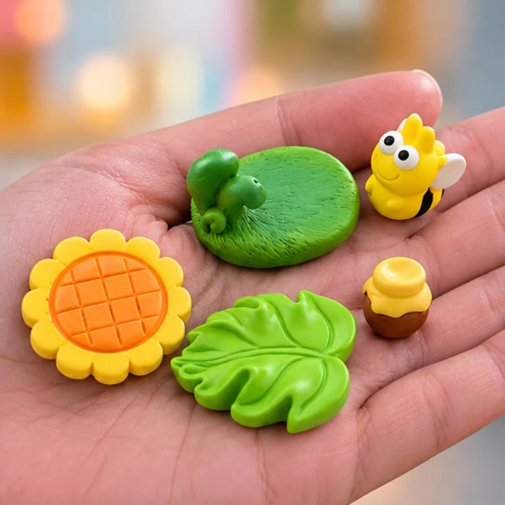 Miniature Garden Bee & Sunflower Set – 6-Piece Cute Plastic Micro Landscape Ornaments, DIY Terrarium & Fairy Garden Accessories