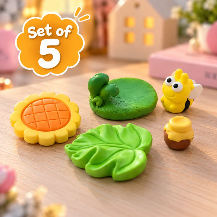 Miniature Garden Bee & Sunflower Set – 6-Piece Cute Plastic Micro Landscape Ornaments, DIY Terrarium & Fairy Garden Accessories