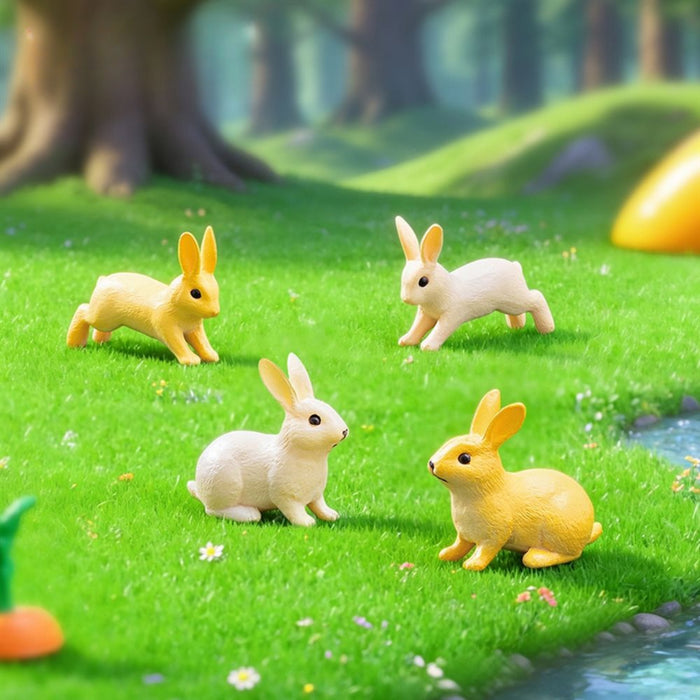Miniature Rabbit Figurines Set of 4 – Cute Small Bunny Statues for Fairy Garden, Micro Landscape, Dollhouse Decor, and Plant Pots