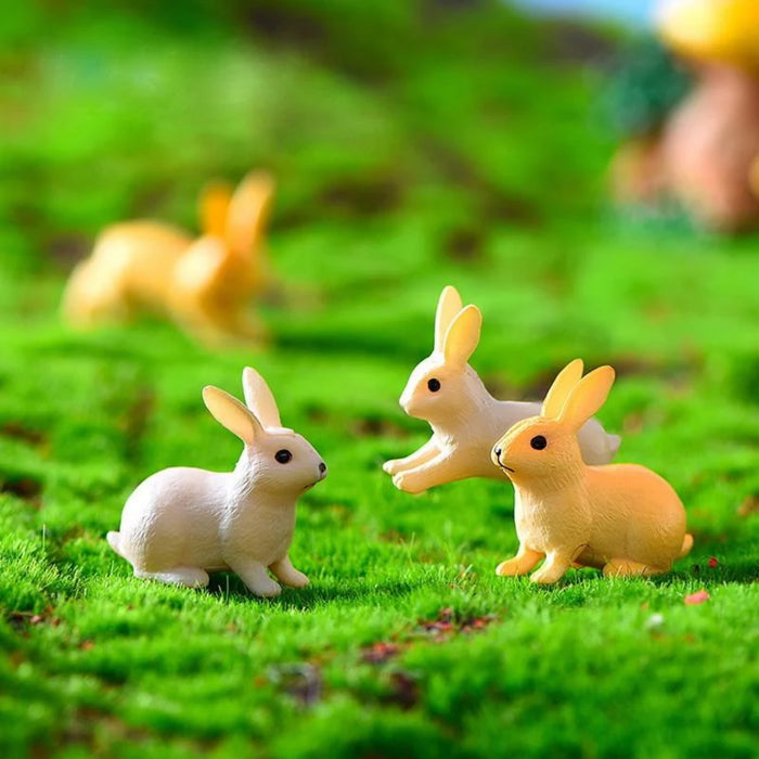 Miniature Rabbit Figurines Set of 4 – Cute Small Bunny Statues for Fairy Garden, Micro Landscape, Dollhouse Decor, and Plant Pots