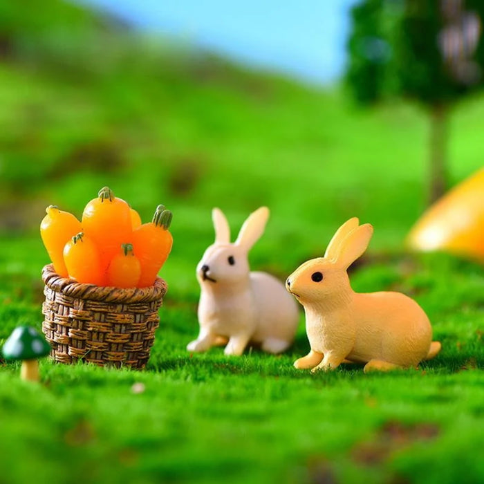 Miniature Rabbit Figurines Set of 4 – Cute Small Bunny Statues for Fairy Garden, Micro Landscape, Dollhouse Decor, and Plant Pots