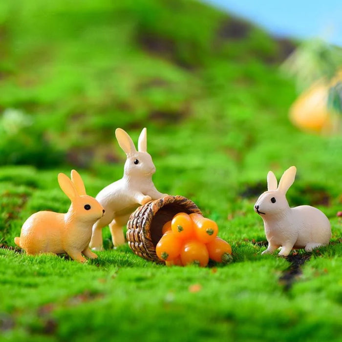 Miniature Rabbit Figurines Set of 4 – Cute Small Bunny Statues for Fairy Garden, Micro Landscape, Dollhouse Decor, and Plant Pots