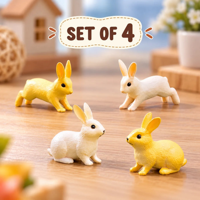 Miniature Rabbit Figurines Set of 4 – Cute Small Bunny Statues for Fairy Garden, Micro Landscape, Dollhouse Decor, and Plant Pots