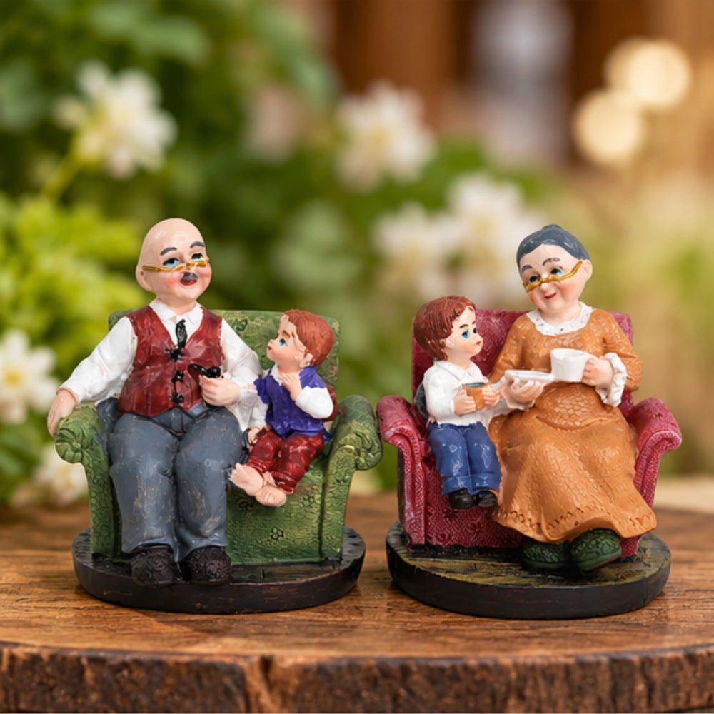 (Set of 2) Grandparents with Grandson Resin Ornament Elderly
