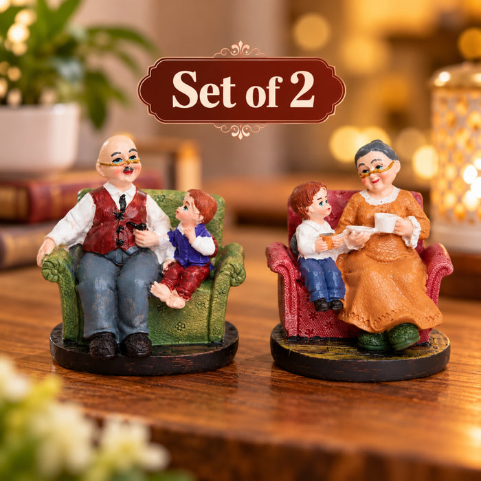 (Set of 2) Grandparents with Grandson Resin Ornament Elderly