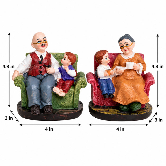 (Set of 2) Grandparents with Grandson Resin Ornament Elderly