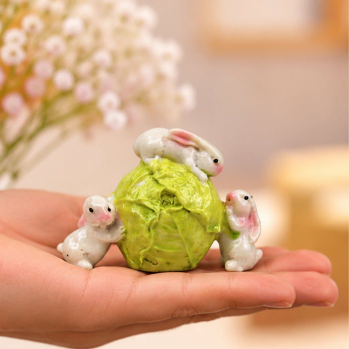 Imported Miniatures (2 pcs) Rabbit on Cabbage|Miniature Figurine| Shelf Décor | Resin Home décor | Gift Items