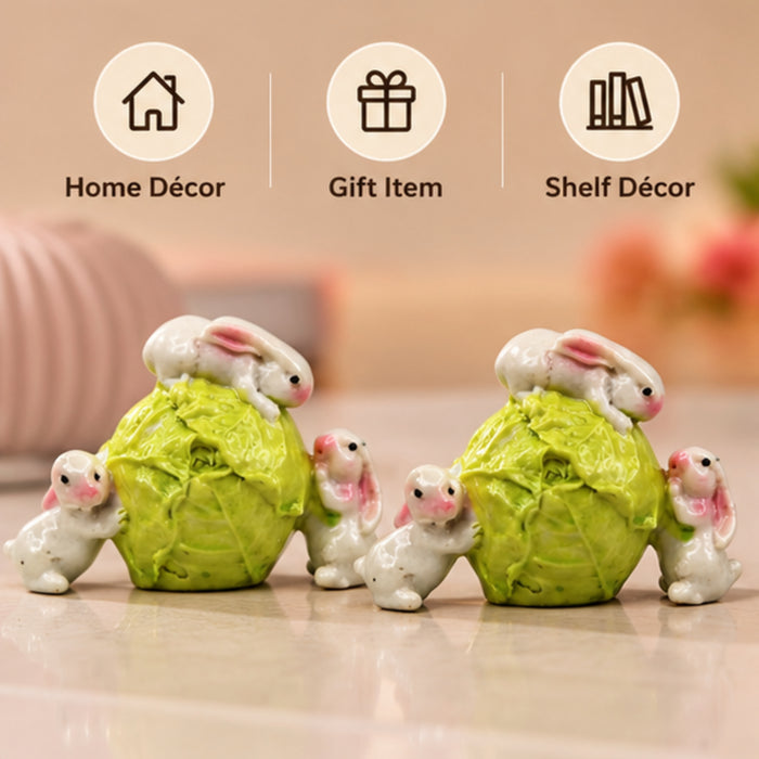 Imported Miniatures (2 pcs) Rabbit on Cabbage|Miniature Figurine| Shelf Décor | Resin Home décor | Gift Items