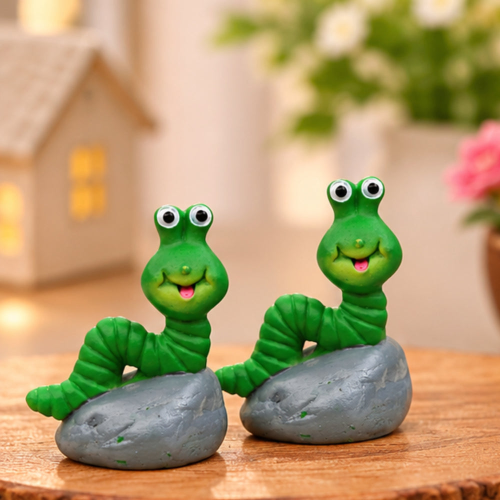 Imported Miniatures (Pack of 2) Caterpillar sitting on Stone |Miniature Figurine| Shelf Décor | Resin Home décor | Gift Items