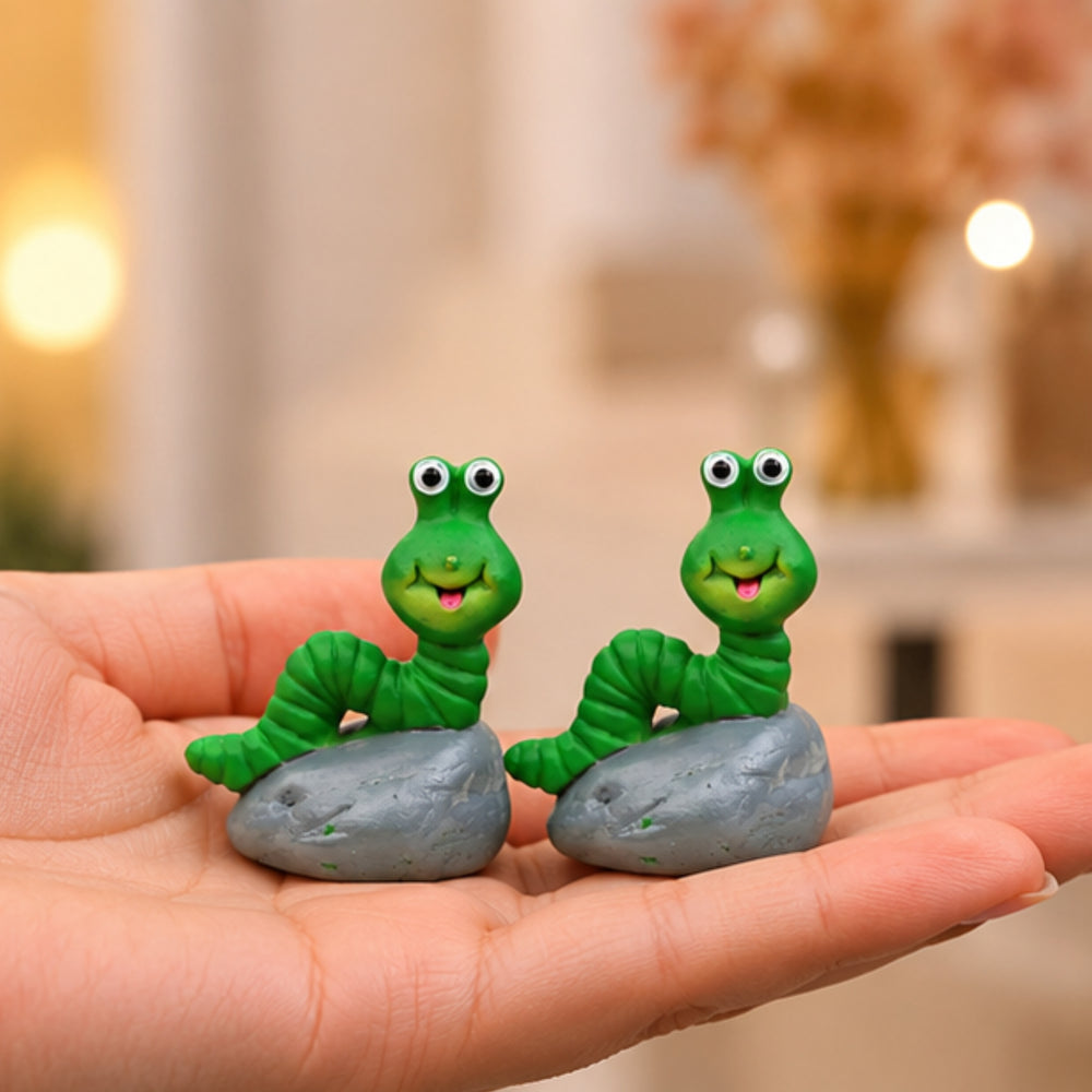 Imported Miniatures (Pack of 2) Caterpillar sitting on Stone |Miniature Figurine| Shelf Décor | Resin Home décor | Gift Items