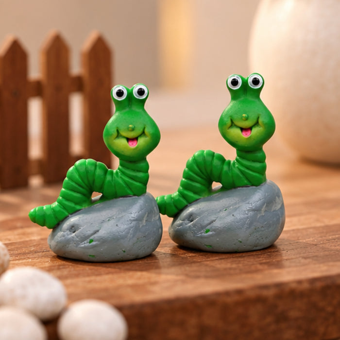 Imported Miniatures (Pack of 2) Caterpillar sitting on Stone |Miniature Figurine| Shelf Décor | Resin Home décor | Gift Items