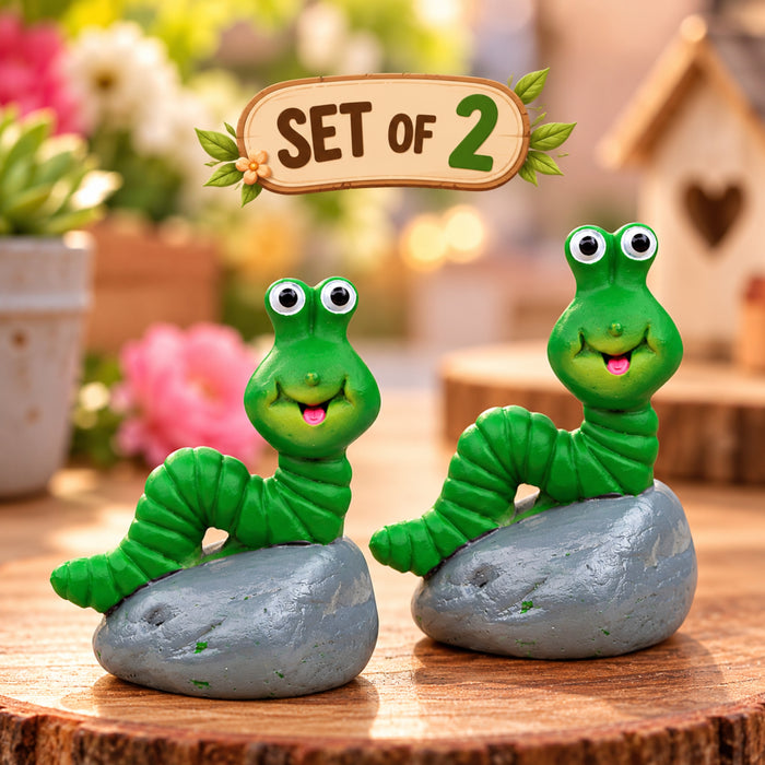 Imported Miniatures (Pack of 2) Caterpillar sitting on Stone |Miniature Figurine| Shelf Décor | Resin Home décor | Gift Items