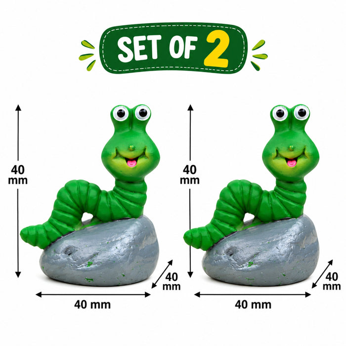 Imported Miniatures (Pack of 2) Caterpillar sitting on Stone |Miniature Figurine| Shelf Décor | Resin Home décor | Gift Items