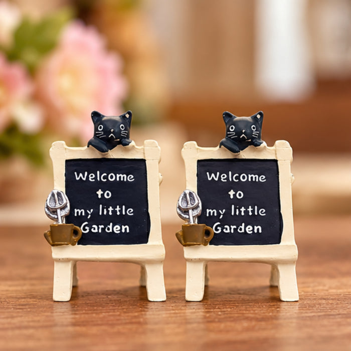 Wonderland Imported Miniatures (Pack of 2) kitty sitting on Welcome board   |Miniature Figurine| Shelf Décor | Resin Home décor | Gift Items