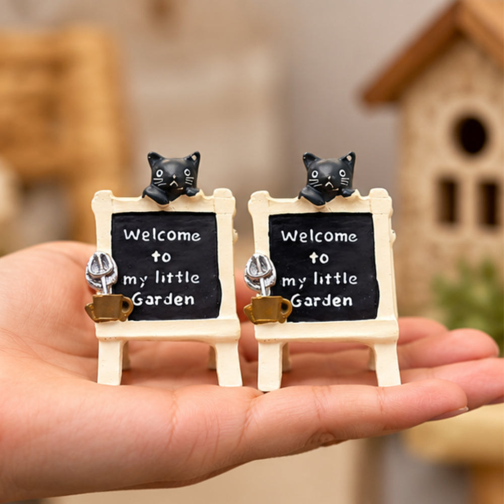 Wonderland Imported Miniatures (Pack of 2) kitty sitting on Welcome board   |Miniature Figurine| Shelf Décor | Resin Home décor | Gift Items
