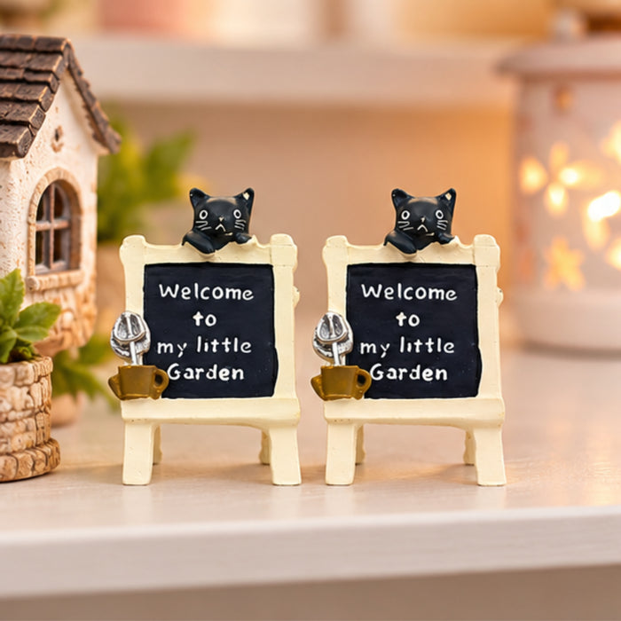 Wonderland Imported Miniatures (Pack of 2) kitty sitting on Welcome board   |Miniature Figurine| Shelf Décor | Resin Home décor | Gift Items