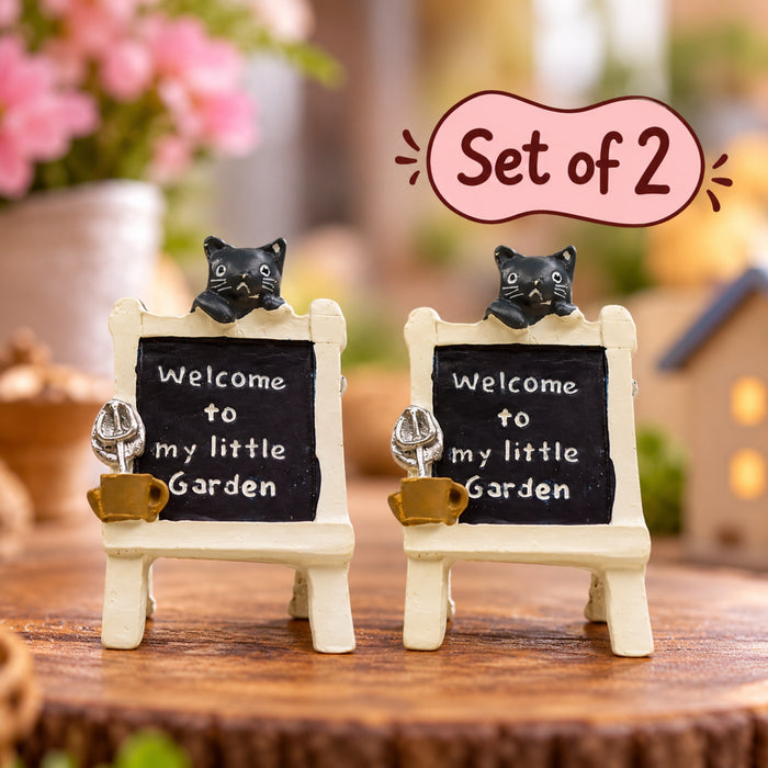 Wonderland Imported Miniatures (Pack of 2) kitty sitting on Welcome board   |Miniature Figurine| Shelf Décor | Resin Home décor | Gift Items