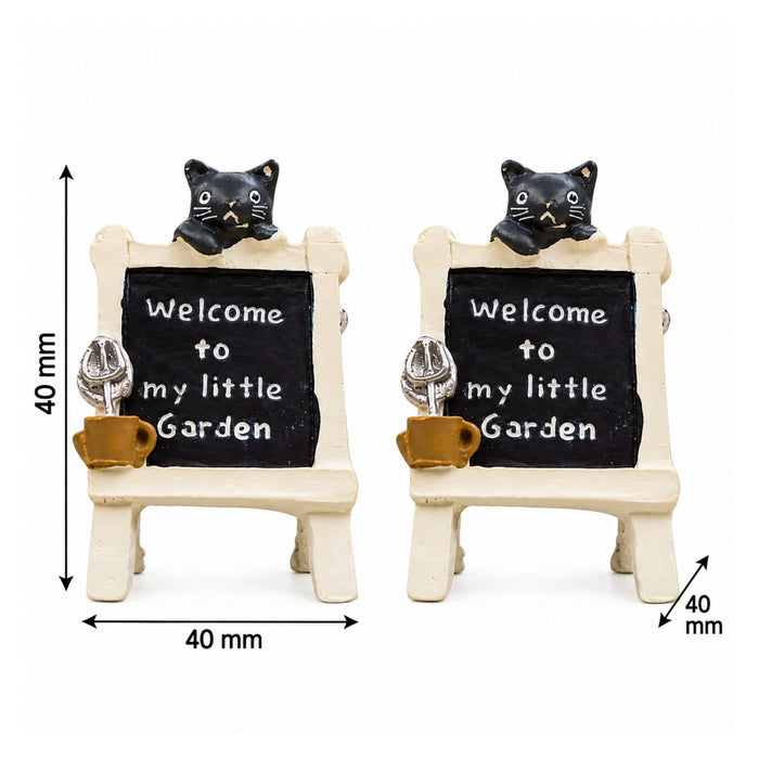 Wonderland Imported Miniatures (Pack of 2) kitty sitting on Welcome board   |Miniature Figurine| Shelf Décor | Resin Home décor | Gift Items
