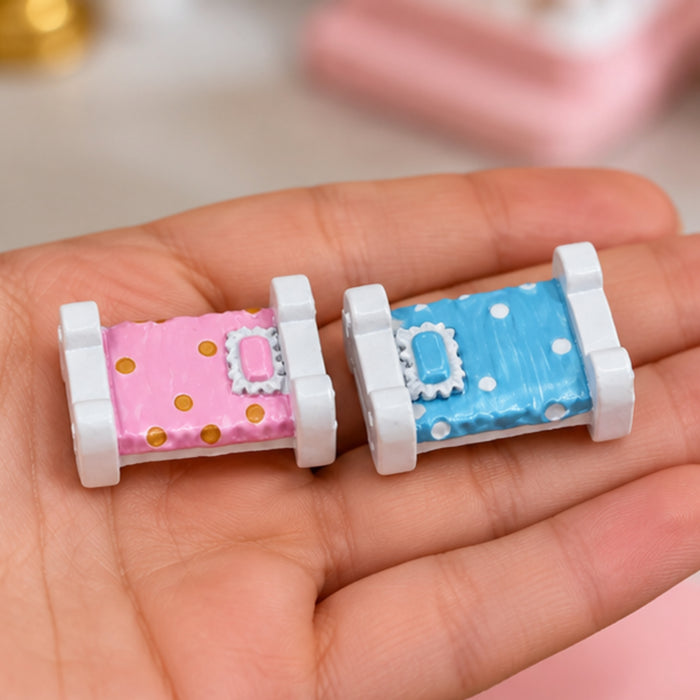 Wonderland Imported Miniatures (Pack of 2) Mini Beds  |Miniature Figurine| Shelf Décor | Resin Home décor | Gift Items