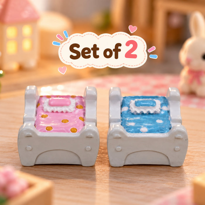 Wonderland Imported Miniatures (Pack of 2) Mini Beds  |Miniature Figurine| Shelf Décor | Resin Home décor | Gift Items