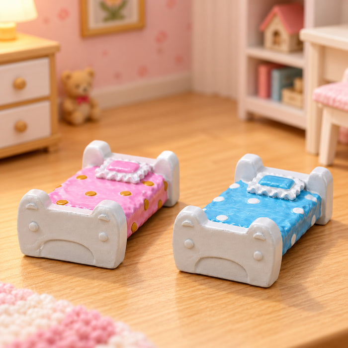 Wonderland Imported Miniatures (Pack of 2) Mini Beds  |Miniature Figurine| Shelf Décor | Resin Home décor | Gift Items