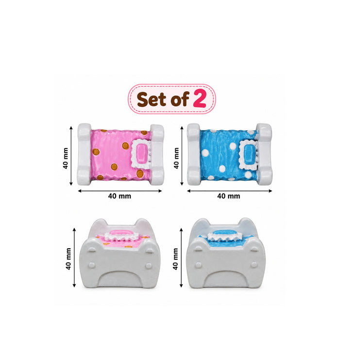 Wonderland Imported Miniatures (Pack of 2) Mini Beds  |Miniature Figurine| Shelf Décor | Resin Home décor | Gift Items