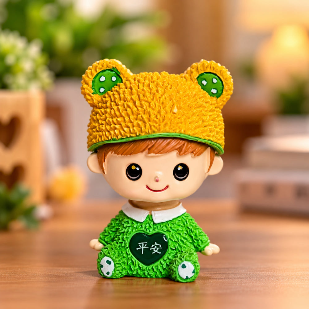 Imported Resin Resin Cartoon boy Shaking Head Adorkable (Green) | Shelf Décor | Miniature Figurine| Shelf Décor | Resin Home décor | Gift Items (1 pc)