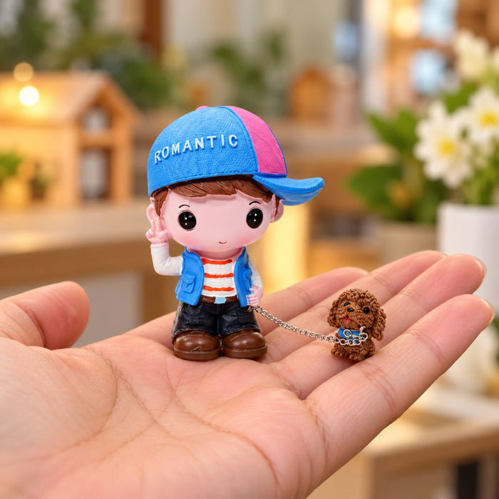 Wonderland imported resin boy with dog statue