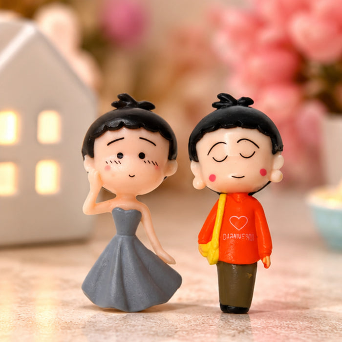 Grey and Orange Set of 2 Doll style Miniature Figurine| miniature couple set