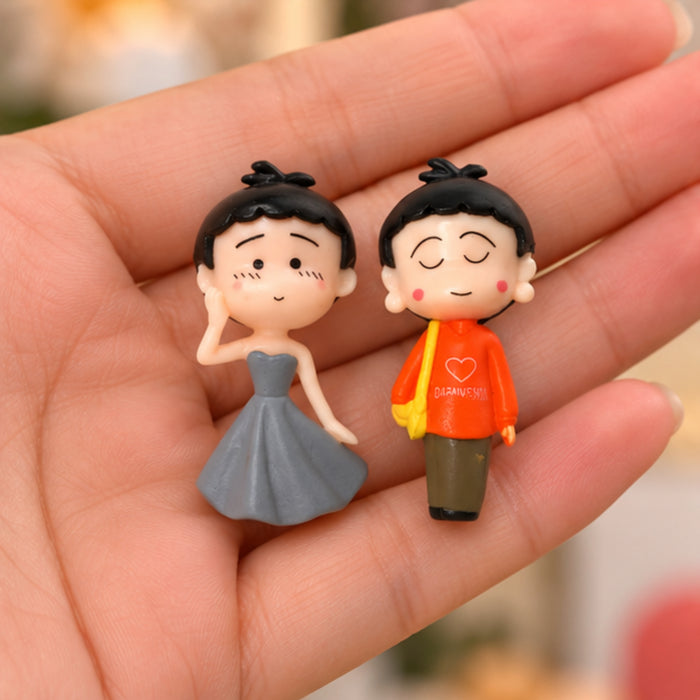 Grey and Orange Set of 2 Doll style Miniature Figurine| miniature couple set