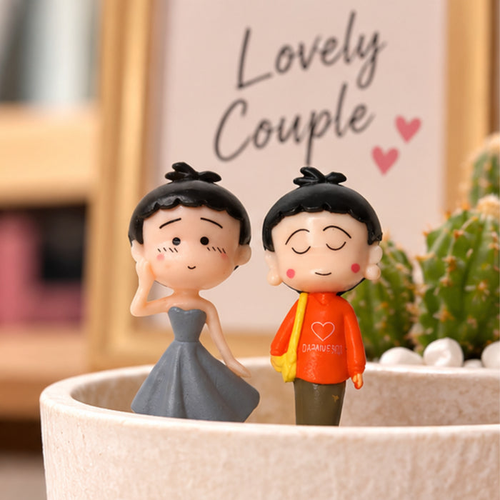 Grey and Orange Set of 2 Doll style Miniature Figurine| miniature couple set