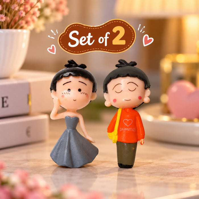 Grey and Orange Set of 2 Doll style Miniature Figurine| miniature couple set