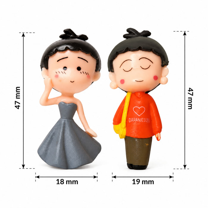 Grey and Orange Set of 2 Doll style Miniature Figurine| miniature couple set