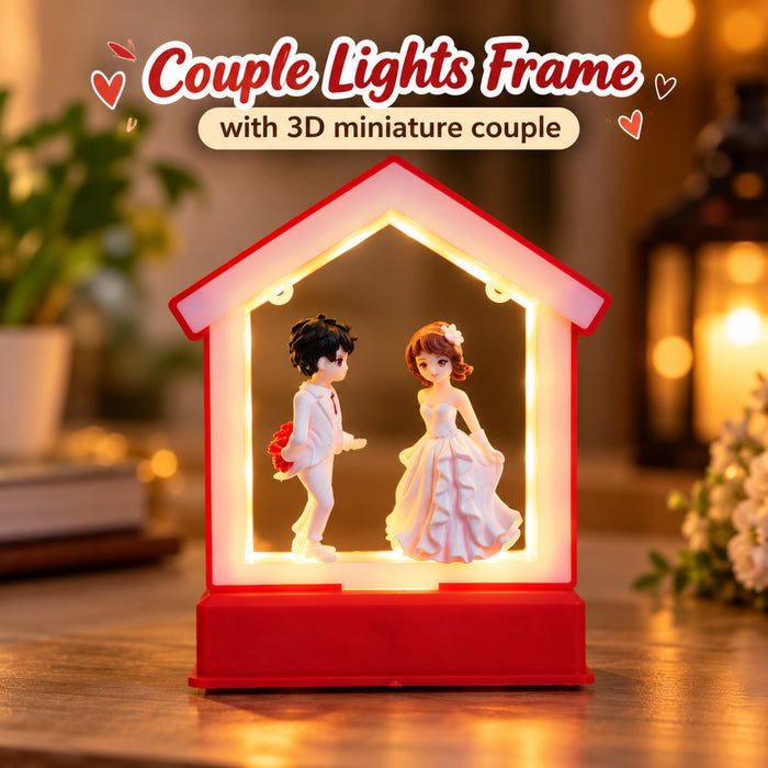 Wonderland Love Illuminated: Couple Lights Frame with 3D miniature couple