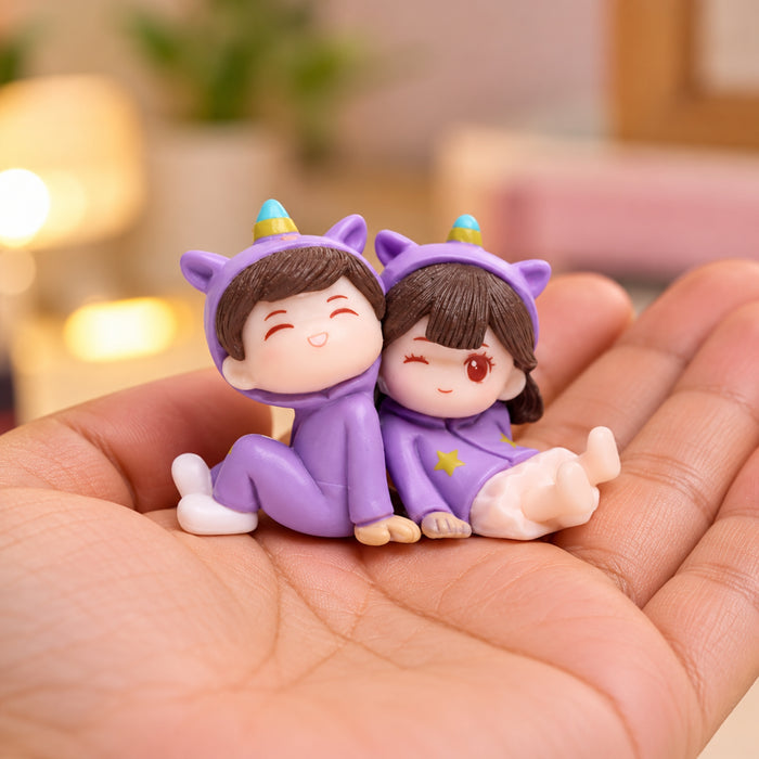Set of 2 Purple Dress Couple Miniature  (Sitting, Joint together) | Car Dashboard Accessories| Fairy Garden| Bonsai Tray Garden| Shelf Decor| Showpiece Figurine| Doll House-2.3 x 1 x 1.3