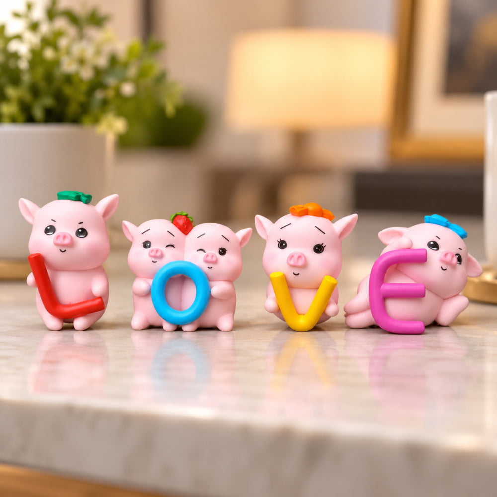 Wonderland Piggy Love (Set of 4)|Miniature toys | Tiny toys |Mini collectibles |Small figures | Miniature dollhouse| Miniature fairy garden accessories| Unique gifts