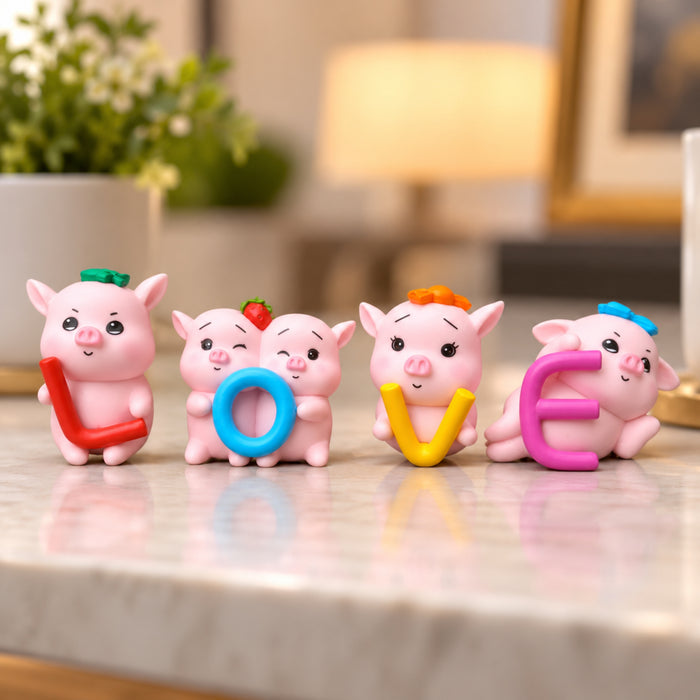 Wonderland Piggy Love (Set of 4)|Miniature toys | Tiny toys |Mini collectibles |Small figures | Miniature dollhouse| Miniature fairy garden accessories| Unique gifts