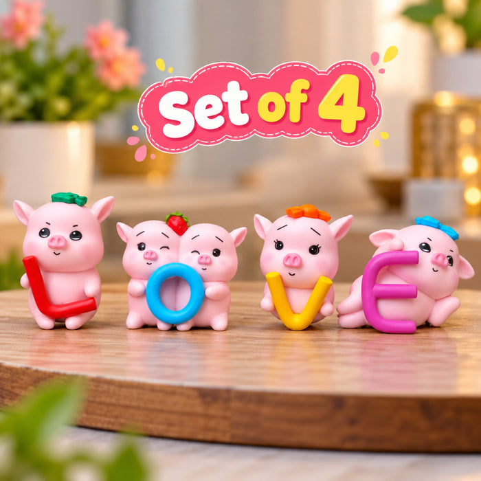 Wonderland Piggy Love (Set of 4)|Miniature toys | Tiny toys |Mini collectibles |Small figures | Miniature dollhouse| Miniature fairy garden accessories| Unique gifts